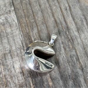 925 Silver Fortune Cookie Pendant Necklace Opens w/Fortune Scroll Inside